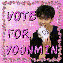 a picture of a man holding a mask and the words vote for yoonmin