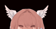 a close up of a girl 's face with wings on her ears