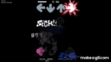 a screenshot of a video game with a red background and a few words on it .