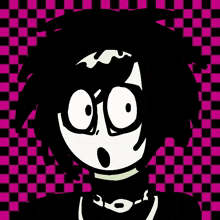 a black and white cartoon character with a surprised look on his face .