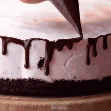 a cake is being decorated with chocolate and the word mr.cakes is visible in the corner