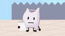 a cartoon character with a surprised look on its face is holding a notebook