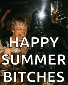 a picture of darth vader and luke skywalker drinking beer