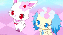 two cartoon characters are standing next to each other and the words hothotmiso are on the bottom