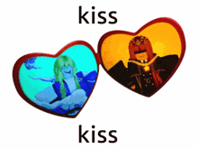 two hearts with a picture of a girl on one and the word kiss on the bottom