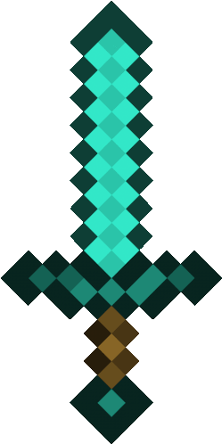 a minecraft diamond sword with a brown handle on a white background