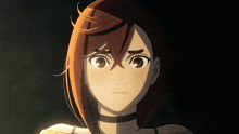 a close up of a cartoon character 's face with a choker around her neck