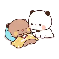 a cartoon bear is sleeping next to a panda bear