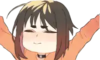 a cartoon of a girl with her arms outstretched making a face