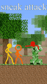 a stick figure game called sneak attack with a creeper in the background