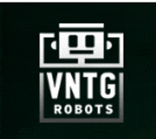 a logo for a company called vntg robots on a black background