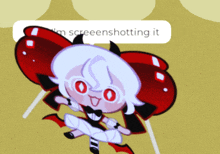 a cartoon character with a speech bubble that says screenshotting it