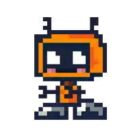 a pixel art drawing of a robot wearing an orange hoodie and headphones .
