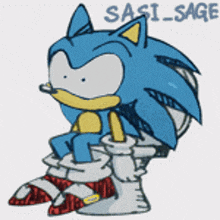 a cartoon drawing of sonic the hedgehog sitting on a toilet with the name sasi_sage above him