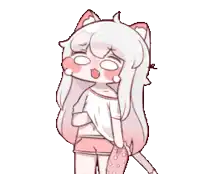 a cartoon girl with long white hair and cat ears