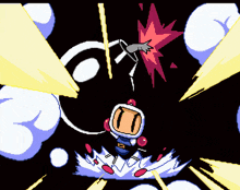 a cartoon character is flying through the air while a bomb is being thrown at him