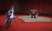 a video game character is standing next to a giant robot