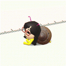 a cartoon character is crawling on a snail shell