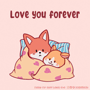 a cartoon of two foxes hugging each other with the words love you forever