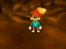 a cartoon squirrel is walking across a brown surface .