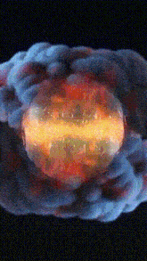 a computer generated image of a sphere with a glowing center surrounded by clouds .