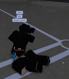 a screenshot of a video game shows a person laying on the ground with the words botr bot and wheres ur socks