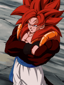 a cartoon character with red hair and orange horns