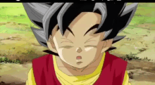 a close up of a cartoon character with his eyes closed and a yellow shirt on