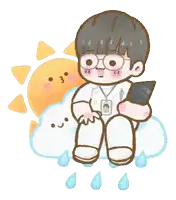 a cartoon drawing of a boy sitting on a cloud