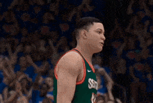a basketball player wearing a green jersey with the word sd on it