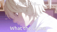 a picture of a person with the words " what the what the sigma " on it