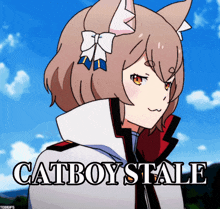 a picture of a girl with cat boy stale written on it
