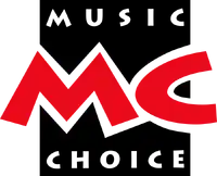 a logo for music choice with a red m on a black background