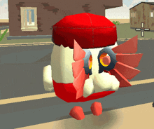 a cartoon character wearing a red hat and wings