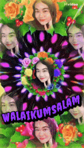 a picture of a woman surrounded by flowers with the words " selamat " on the bottom