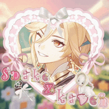 a picture of a girl in a pink heart with the words spark x kaver on it