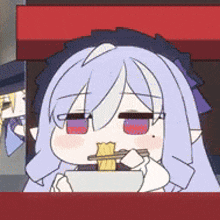 a cartoon of a girl eating noodles with chopsticks .