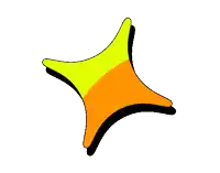 an orange and yellow star with a black outline on a white background