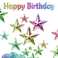 a birthday card with stars and balloons and the words happy birthday
