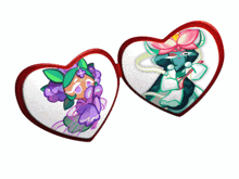 a pair of heart shaped glasses with a picture of a cookie and a raccoon