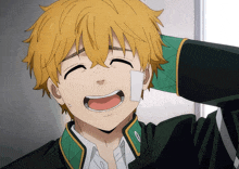 a cartoon character with a bandage on his face is smiling