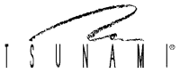 a black and white logo for tsunami with a drawing of a wave