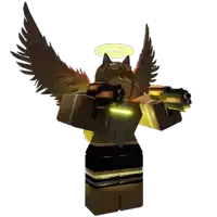 a cartoon character with wings and a halo is holding two guns