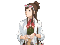 a woman in a white coat is holding a bag of chocolate