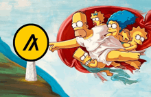 a cartoon of homer simpson pointing at a sign that says a on it