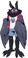 a cartoon drawing of a moth wearing a plaid shirt and shorts with a skull on it