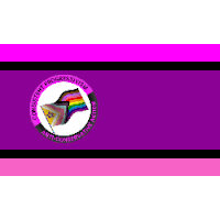 a purple flag with a rainbow flag in the center