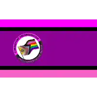 a purple flag with a rainbow flag in the center