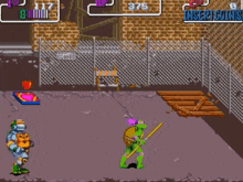 teenage mutant ninja turtles video game with a fence and a sign that says blocked