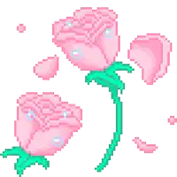 a pixel art drawing of two pink roses with petals falling